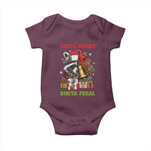 Funny Christmas Racoon Baby Onesie Sorta Merry Sorta Feral Xmas Wreath TS11 Maroon Print Your Wear