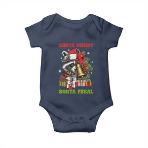 Funny Christmas Racoon Baby Onesie Sorta Merry Sorta Feral Xmas Wreath TS11 Navy Print Your Wear