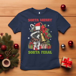 Funny Christmas Racoon T Shirt Sorta Merry Sorta Feral Xmas Wreath TS11 Navy Print Your Wear