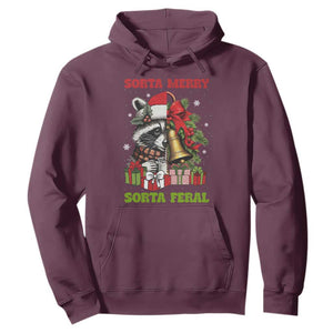 Funny Christmas Racoon Hoodie Sorta Merry Sorta Feral Xmas Wreath TS11 Maroon Print Your Wear