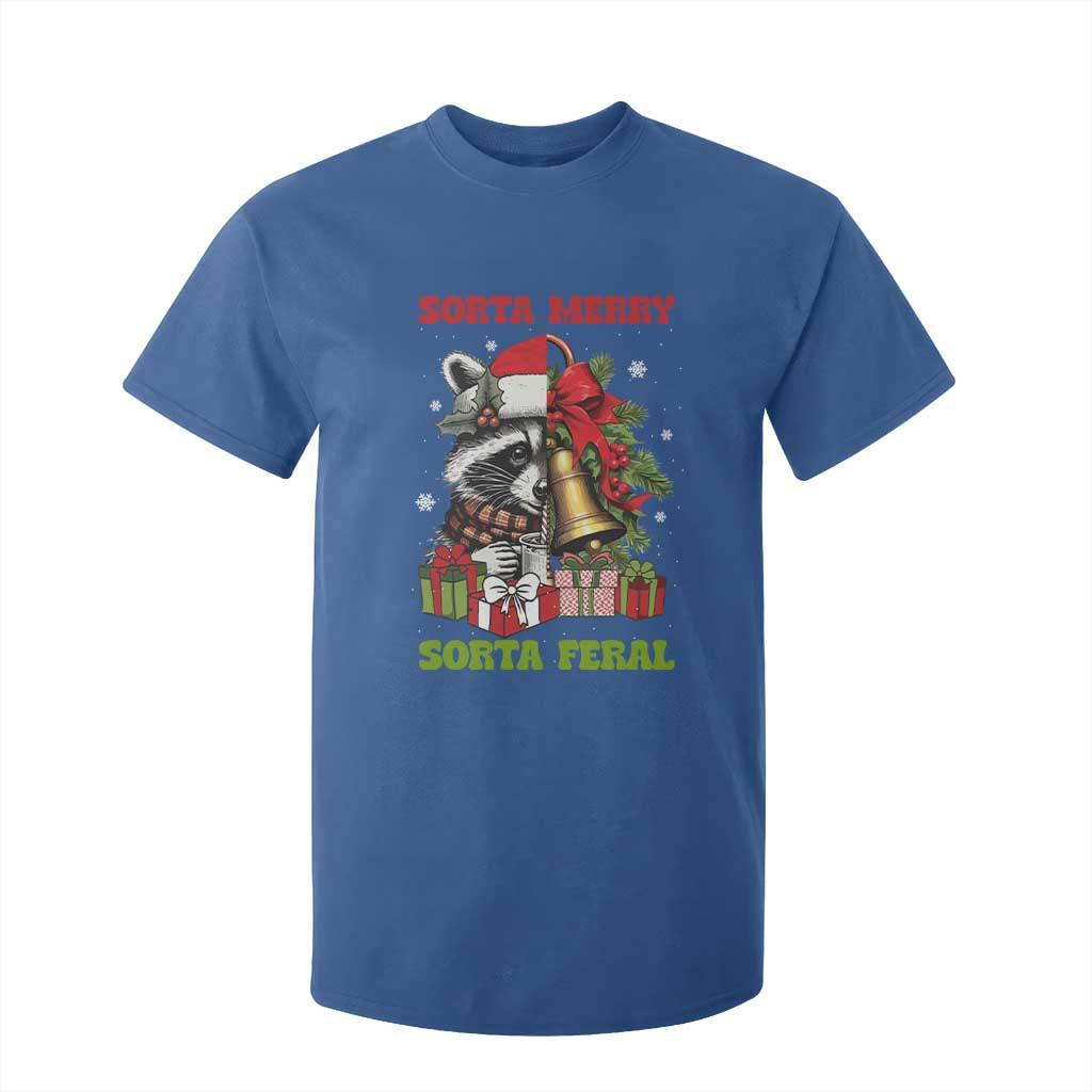 Funny Christmas Racoon T Shirt For Kid Sorta Merry Sorta Feral Xmas Wreath TS11 Royal Blue Print Your Wear