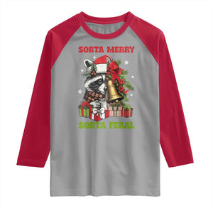 Funny Christmas Racoon Raglan Shirt Sorta Merry Sorta Feral Xmas Wreath TS11 Sport Gray Red Print Your Wear