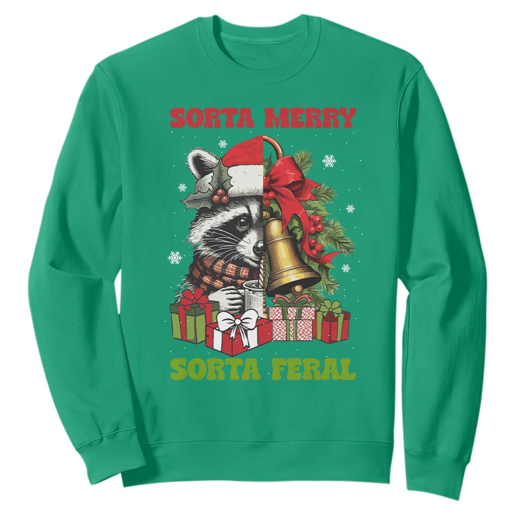 Funny Christmas Racoon Sweatshirt Sorta Merry Sorta Feral Xmas Wreath TS11 Irish Green Print Your Wear