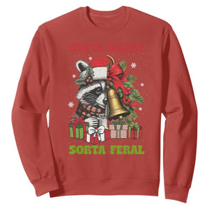 Funny Christmas Racoon Sweatshirt Sorta Merry Sorta Feral Xmas Wreath TS11 Red Print Your Wear
