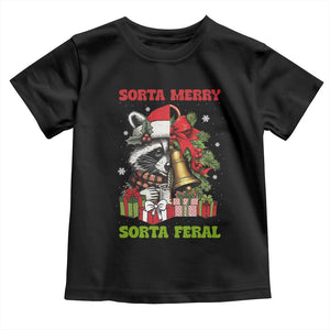 Funny Christmas Racoon Toddler T Shirt Sorta Merry Sorta Feral Xmas Wreath TS11 Black Print Your Wear