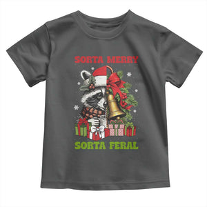 Funny Christmas Racoon Toddler T Shirt Sorta Merry Sorta Feral Xmas Wreath TS11 Dark Heather Print Your Wear