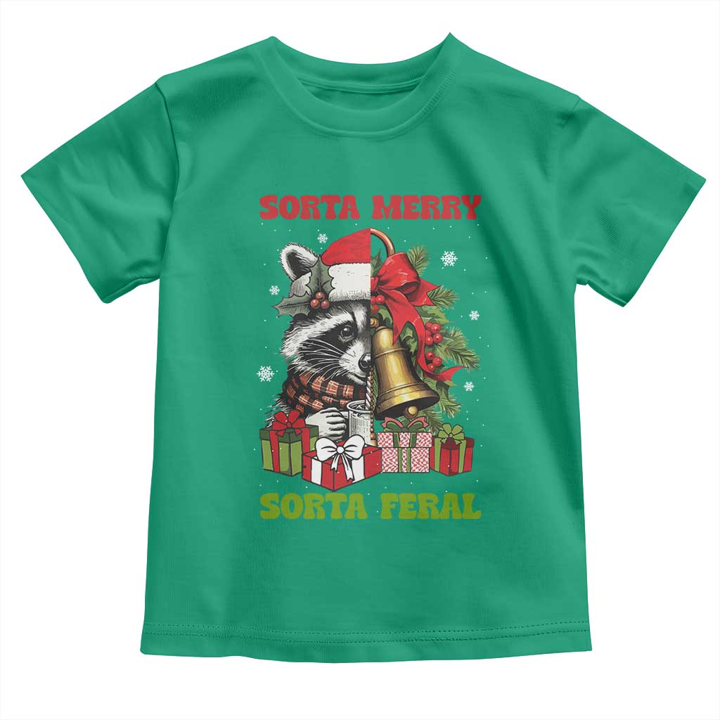 Funny Christmas Racoon Toddler T Shirt Sorta Merry Sorta Feral Xmas Wreath TS11 Irish Green Print Your Wear