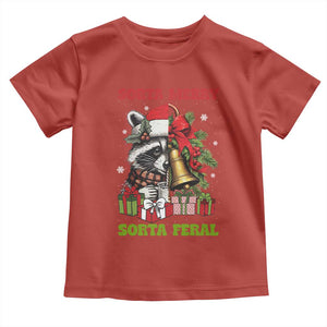 Funny Christmas Racoon Toddler T Shirt Sorta Merry Sorta Feral Xmas Wreath TS11 Red Print Your Wear