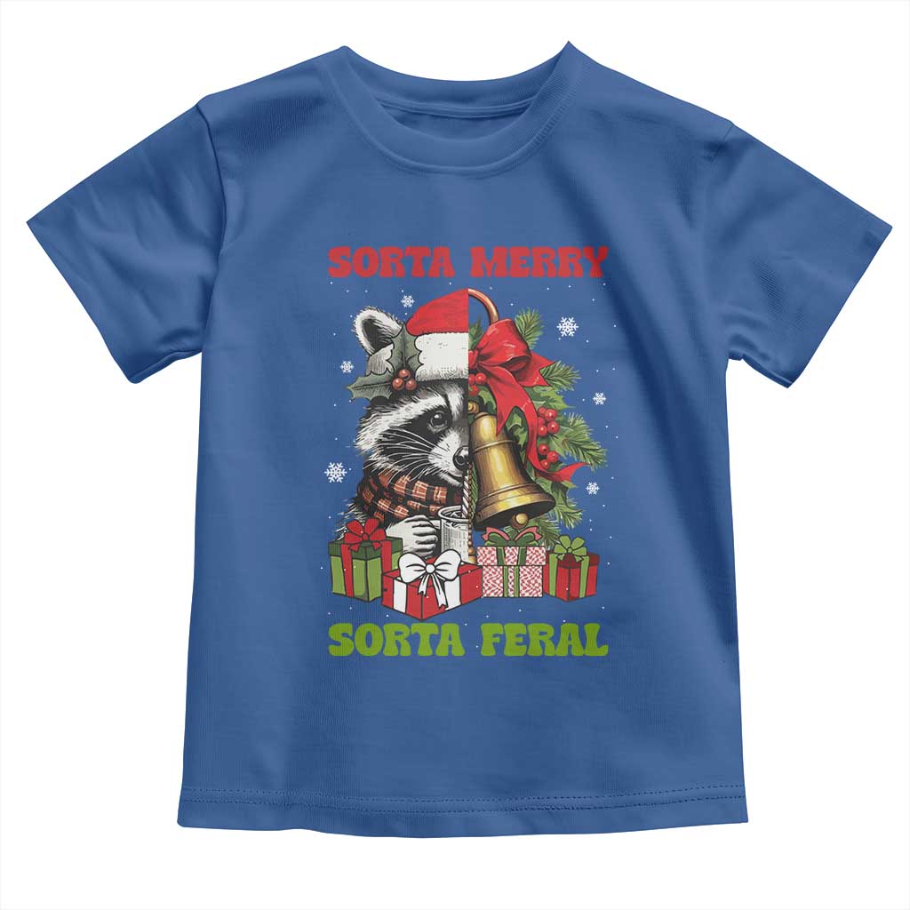 Funny Christmas Racoon Toddler T Shirt Sorta Merry Sorta Feral Xmas Wreath TS11 Royal Blue Print Your Wear