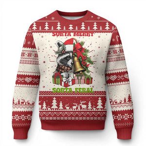 Funny Xmas Racoon Ugly Christmas Sweater Sorta Merry Sorta Feral Xmas Wreath TS11 Red Print Your Wear