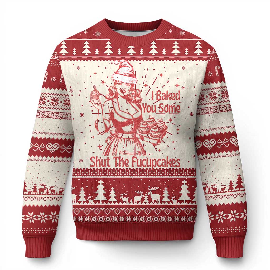 Funny Xmas Baking Ugly Christmas Sweater I Baked You Some Shut The Fucupcakes Vintage Santa Hat TS11 Red Print Your Wear