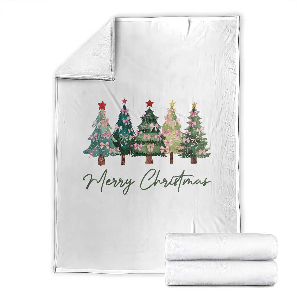 Merry Christmas Coquette Xmas Tree Throw Blanket Cute Pink Bow TS11 White Print Your Wear