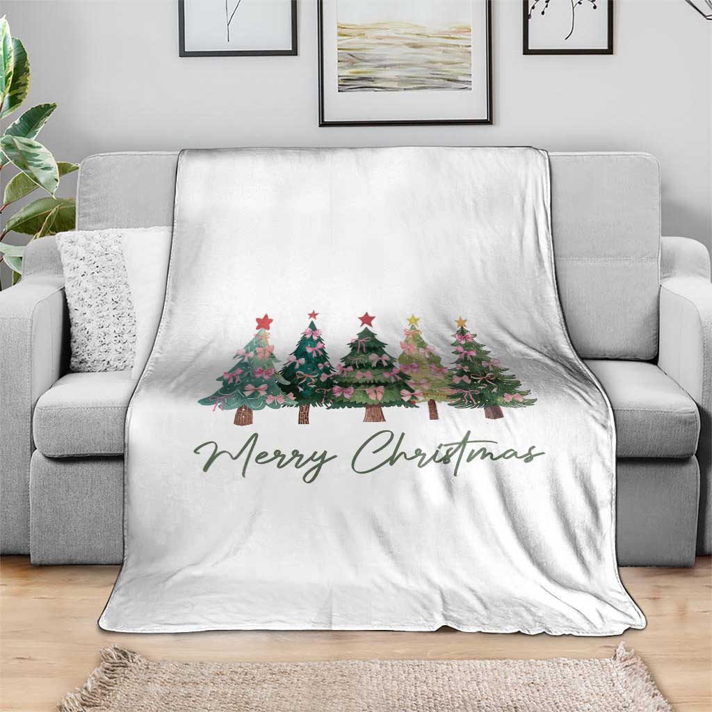 Merry Christmas Coquette Xmas Tree Throw Blanket Cute Pink Bow TS11 Print Your Wear