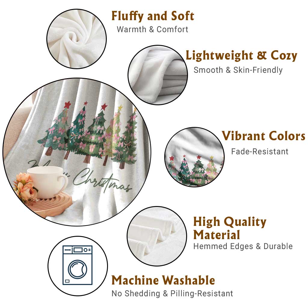 Merry Christmas Coquette Xmas Tree Throw Blanket Cute Pink Bow TS11 Print Your Wear