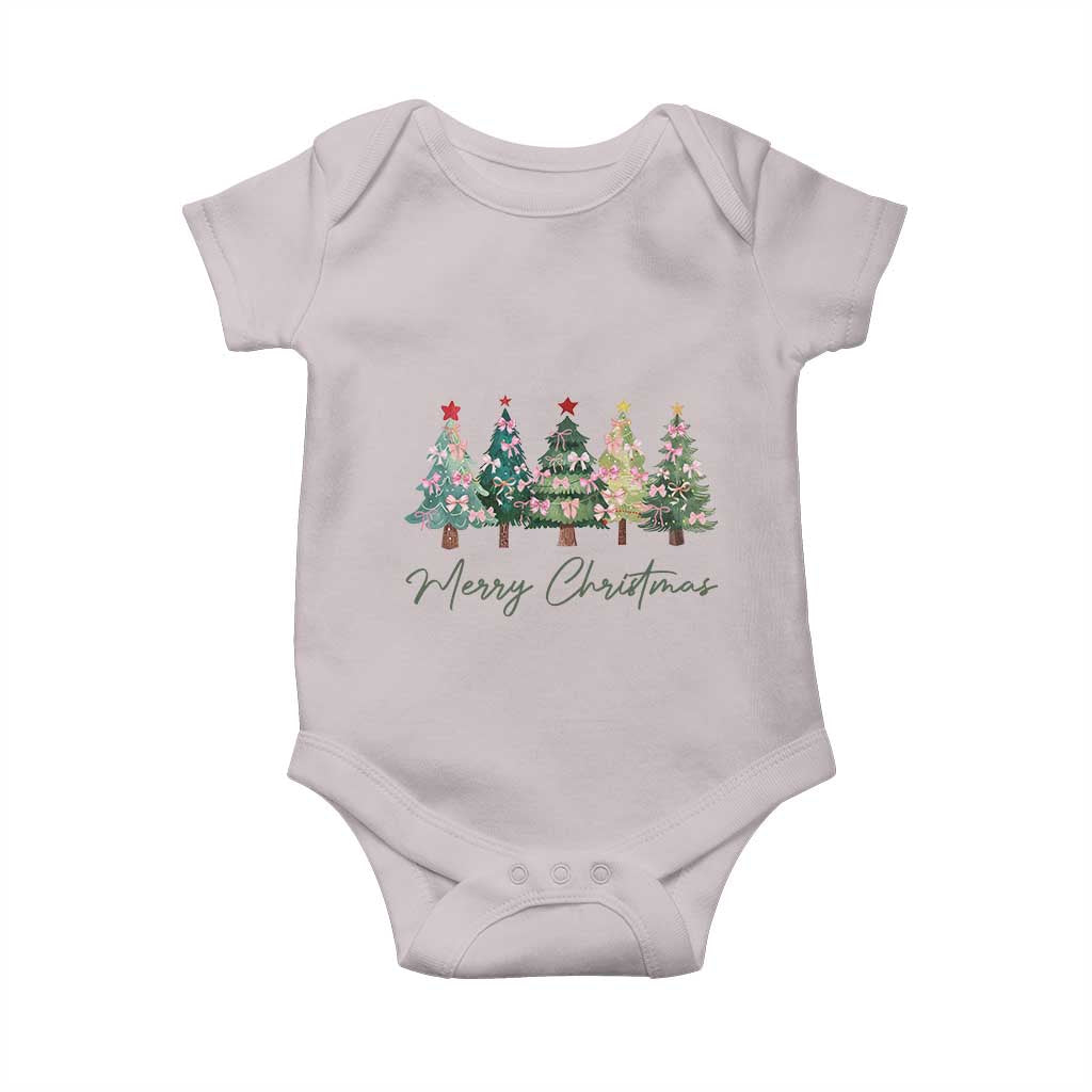 Merry Christmas Coquette Xmas Tree Baby Onesie Cute Pink Bow TS11 Ice Gray Print Your Wear