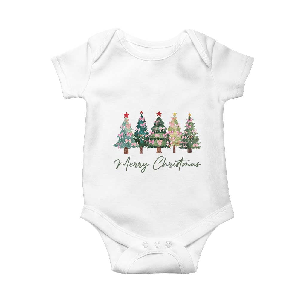 Merry Christmas Coquette Xmas Tree Baby Onesie Cute Pink Bow TS11 White Print Your Wear