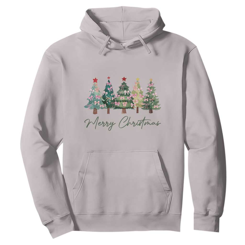 Merry Christmas Coquette Xmas Tree Hoodie Cute Pink Bow TS11 Ice Gray Print Your Wear