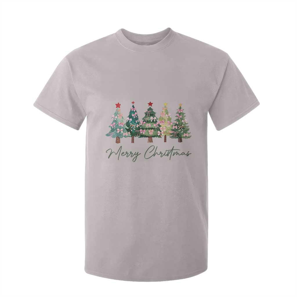 Merry Christmas Coquette Xmas Tree T Shirt For Kid Cute Pink Bow TS11 Ice Gray Print Your Wear