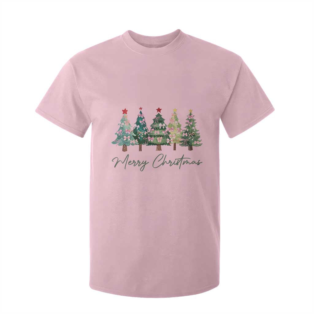 Merry Christmas Coquette Xmas Tree T Shirt For Kid Cute Pink Bow TS11 Light Pink Print Your Wear