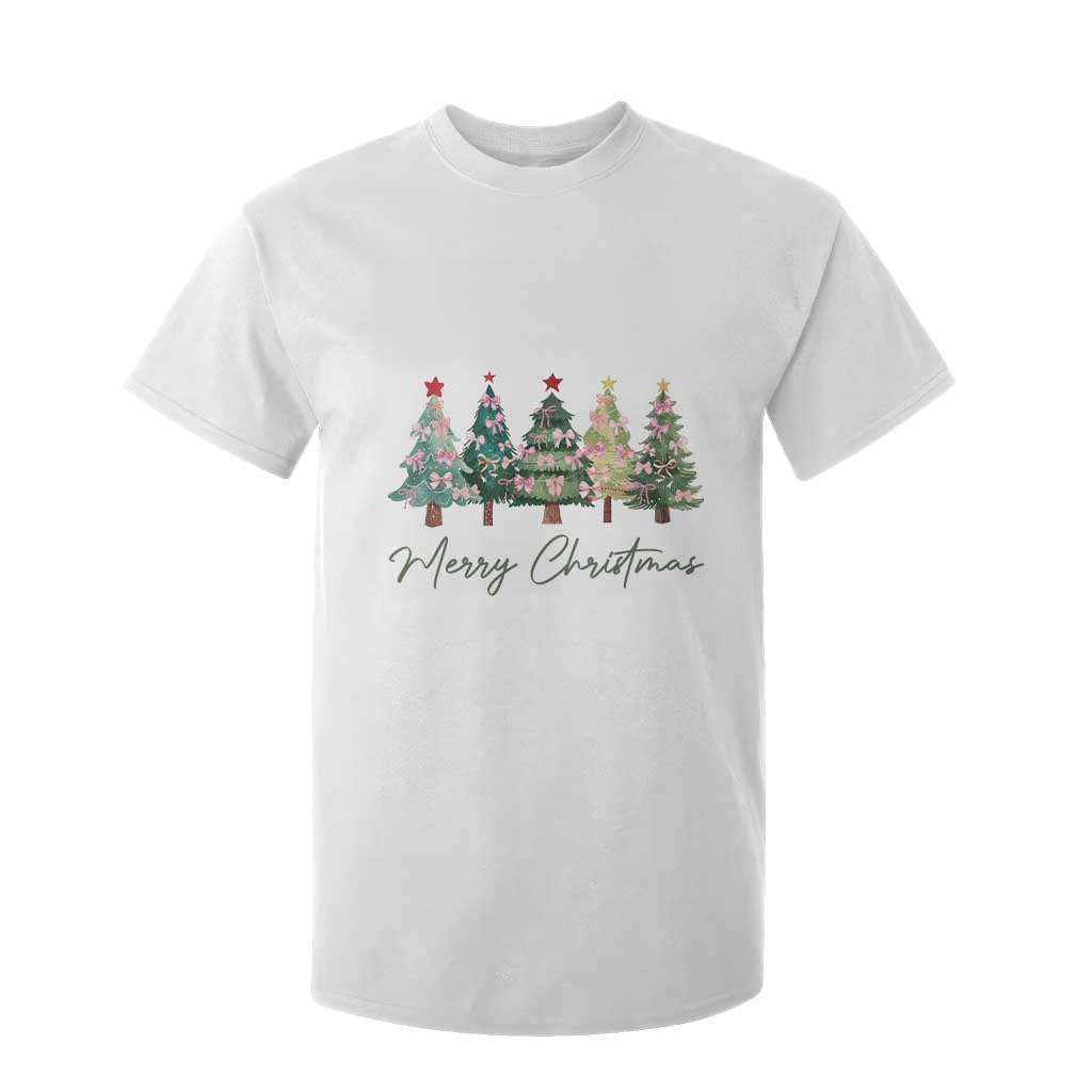 Merry Christmas Coquette Xmas Tree T Shirt For Kid Cute Pink Bow TS11 White Print Your Wear