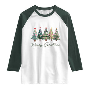 Merry Christmas Coquette Xmas Tree Raglan Shirt Cute Pink Bow TS11 White Dark Forest Green Print Your Wear