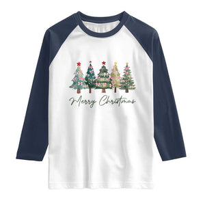 Merry Christmas Coquette Xmas Tree Raglan Shirt Cute Pink Bow TS11 White Navy Print Your Wear