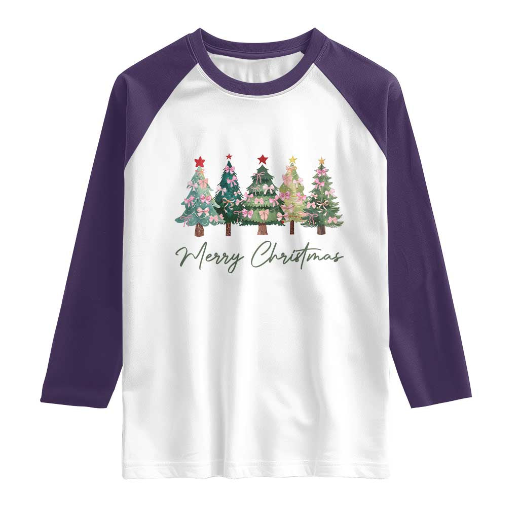 Merry Christmas Coquette Xmas Tree Raglan Shirt Cute Pink Bow TS11 White Purple Print Your Wear