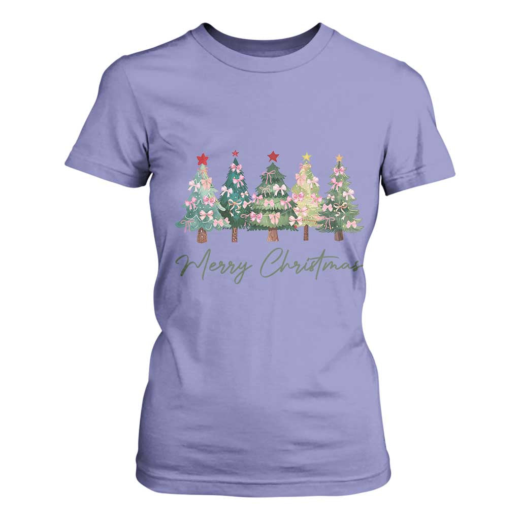 Merry Christmas Coquette Xmas Tree T Shirt For Women Cute Pink Bow TS11 Violet Print Your Wear