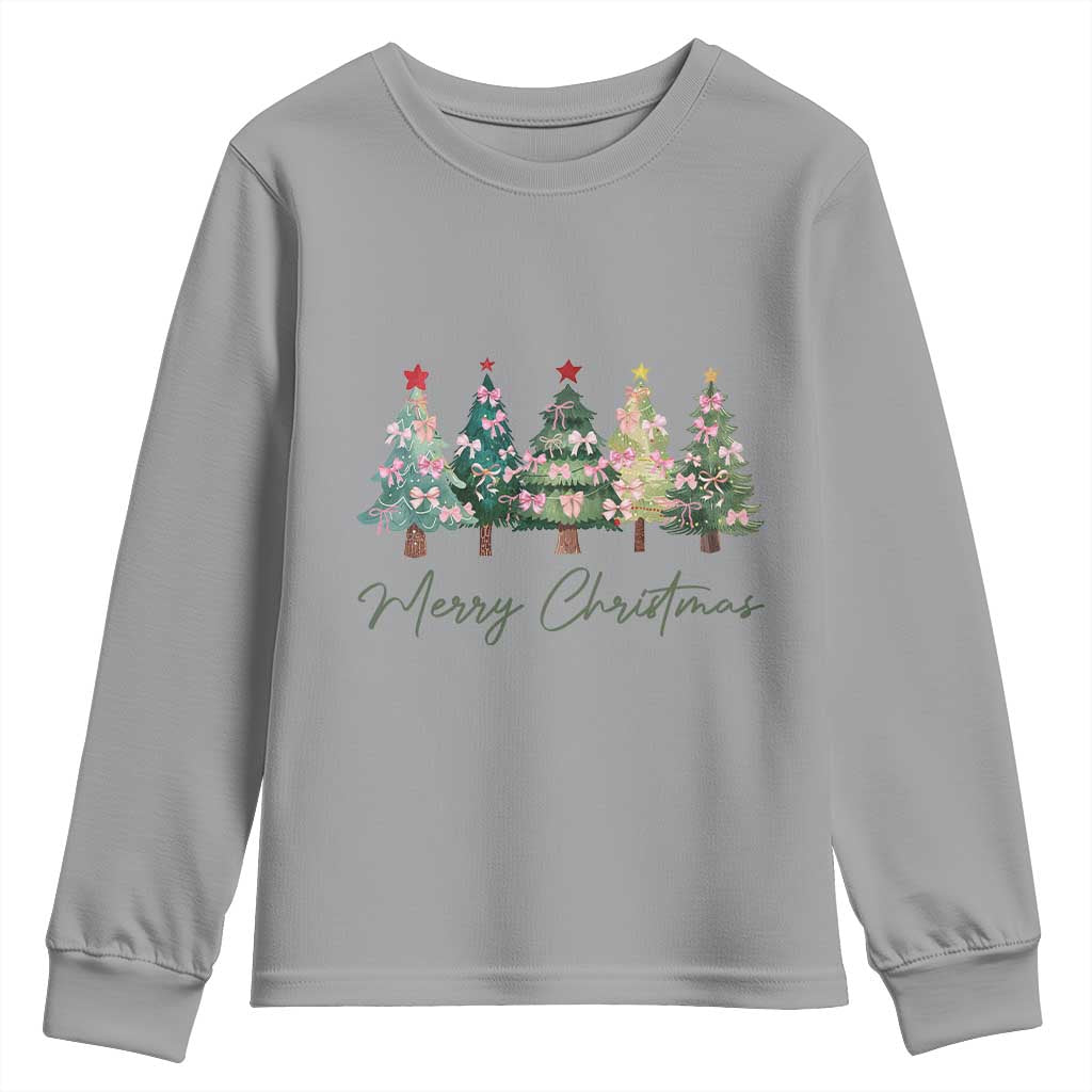 Merry Christmas Coquette Xmas Tree Youth Sweatshirt Cute Pink Bow TS11 Sport Gray Print Your Wear