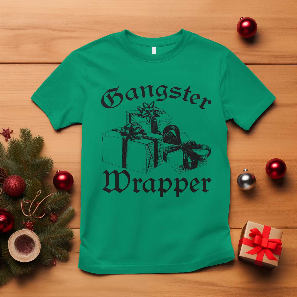 Funny Christmas T Shirt Gangster Wrapper Vintage Presents Gift TS11 Irish Green Print Your Wear