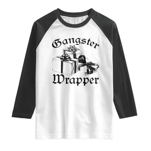 Funny Christmas Raglan Shirt Gangster Wrapper Vintage Presents Gift TS11 White Black Print Your Wear