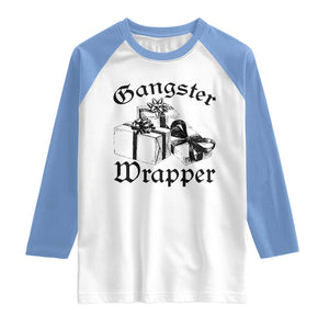 Funny Christmas Raglan Shirt Gangster Wrapper Vintage Presents Gift TS11 White Carolina Blue Print Your Wear