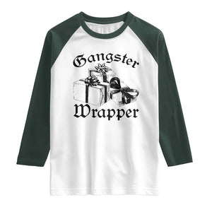 Funny Christmas Raglan Shirt Gangster Wrapper Vintage Presents Gift TS11 White Dark Forest Green Print Your Wear