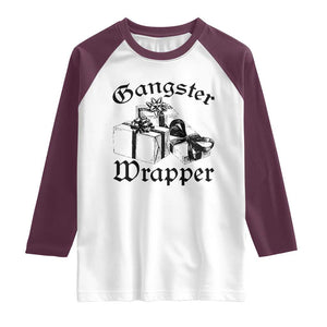 Funny Christmas Raglan Shirt Gangster Wrapper Vintage Presents Gift TS11 White Maroon Print Your Wear