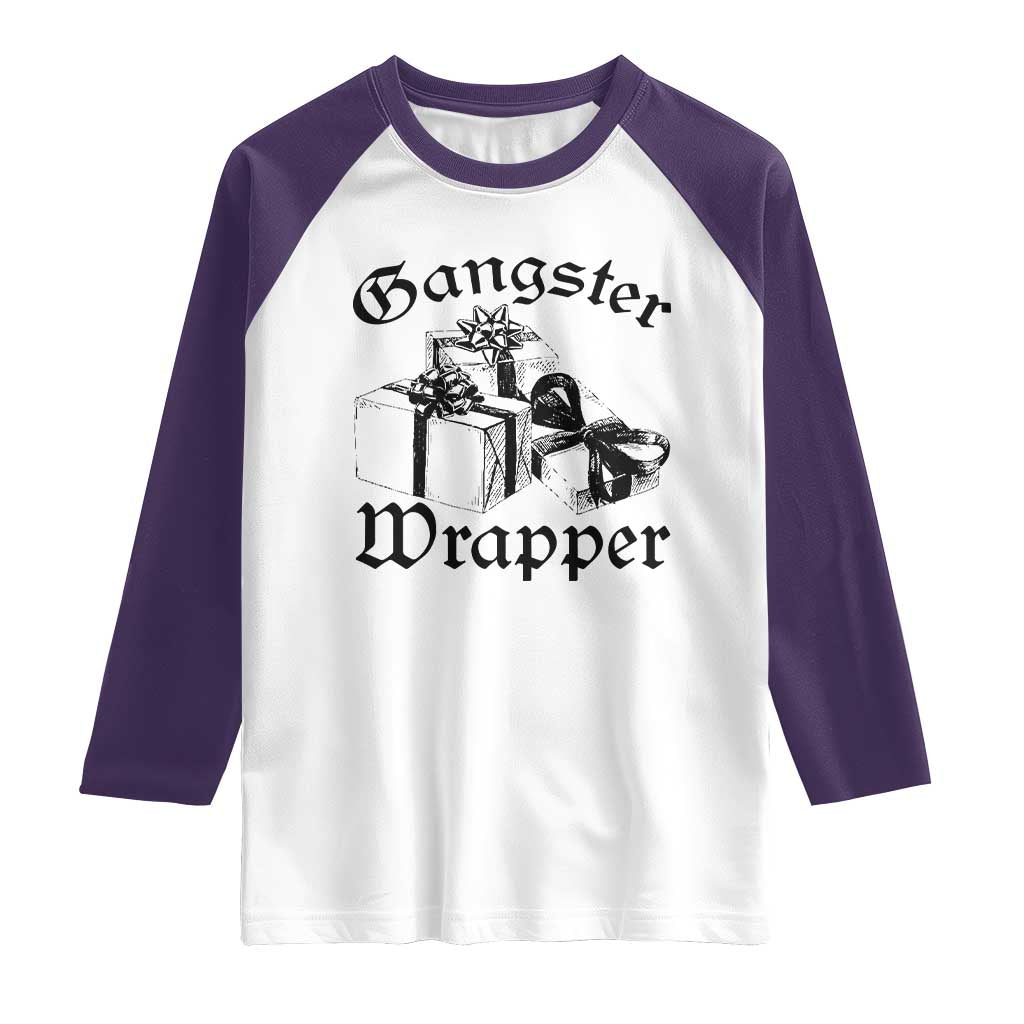 Funny Christmas Raglan Shirt Gangster Wrapper Vintage Presents Gift TS11 White Purple Print Your Wear