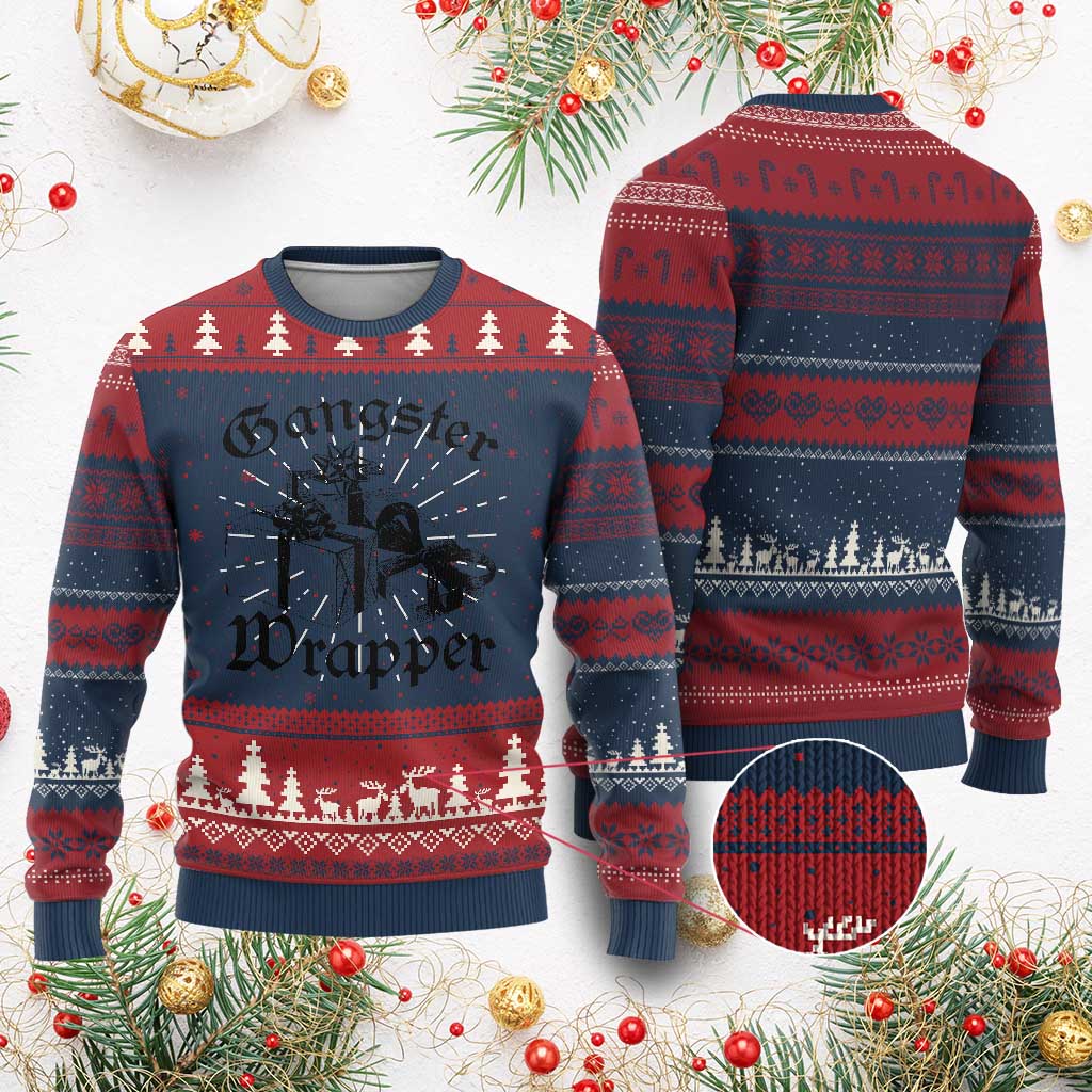 Funny Xmas Ugly Christmas Sweater Gangster Wrapper Vintage Presents Gift TS11 Burgundy Print Your Wear