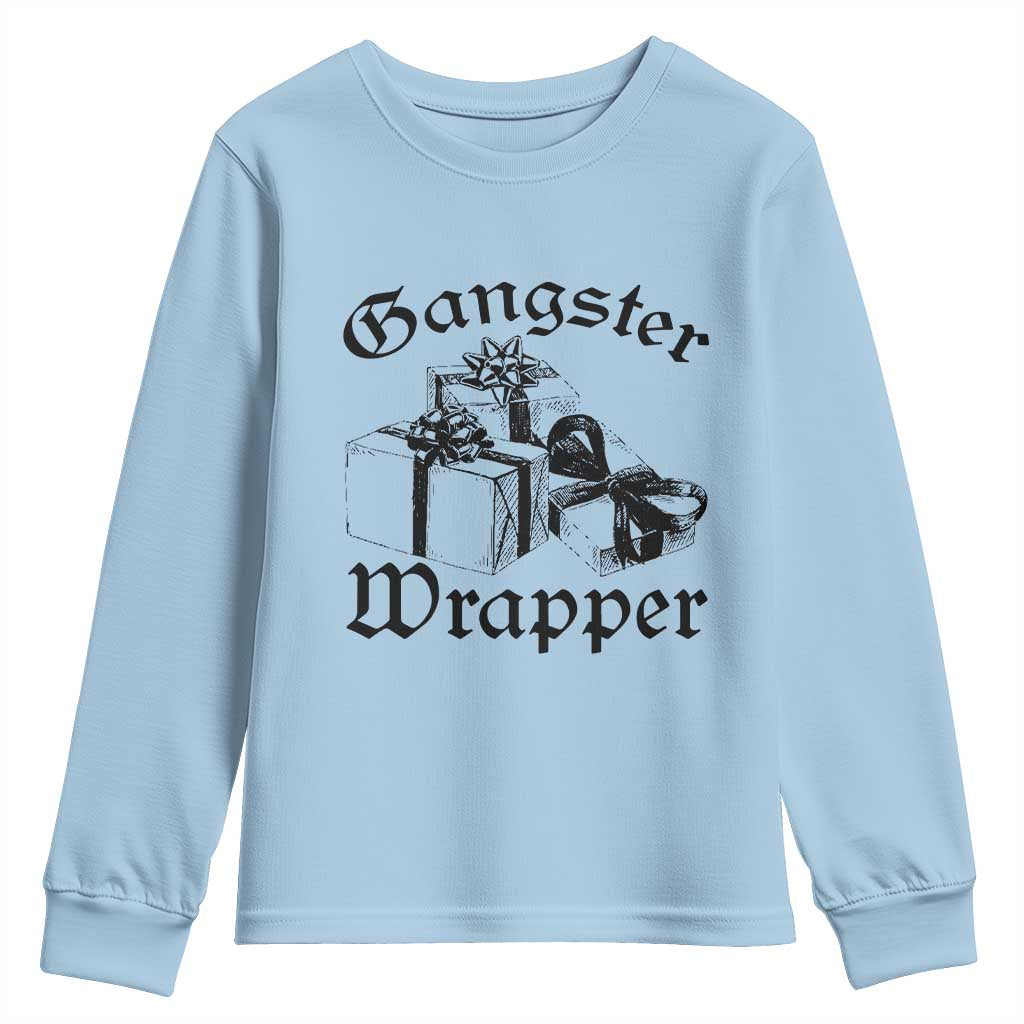 Funny Christmas Youth Sweatshirt Gangster Wrapper Vintage Presents Gift TS11 Light Blue Print Your Wear