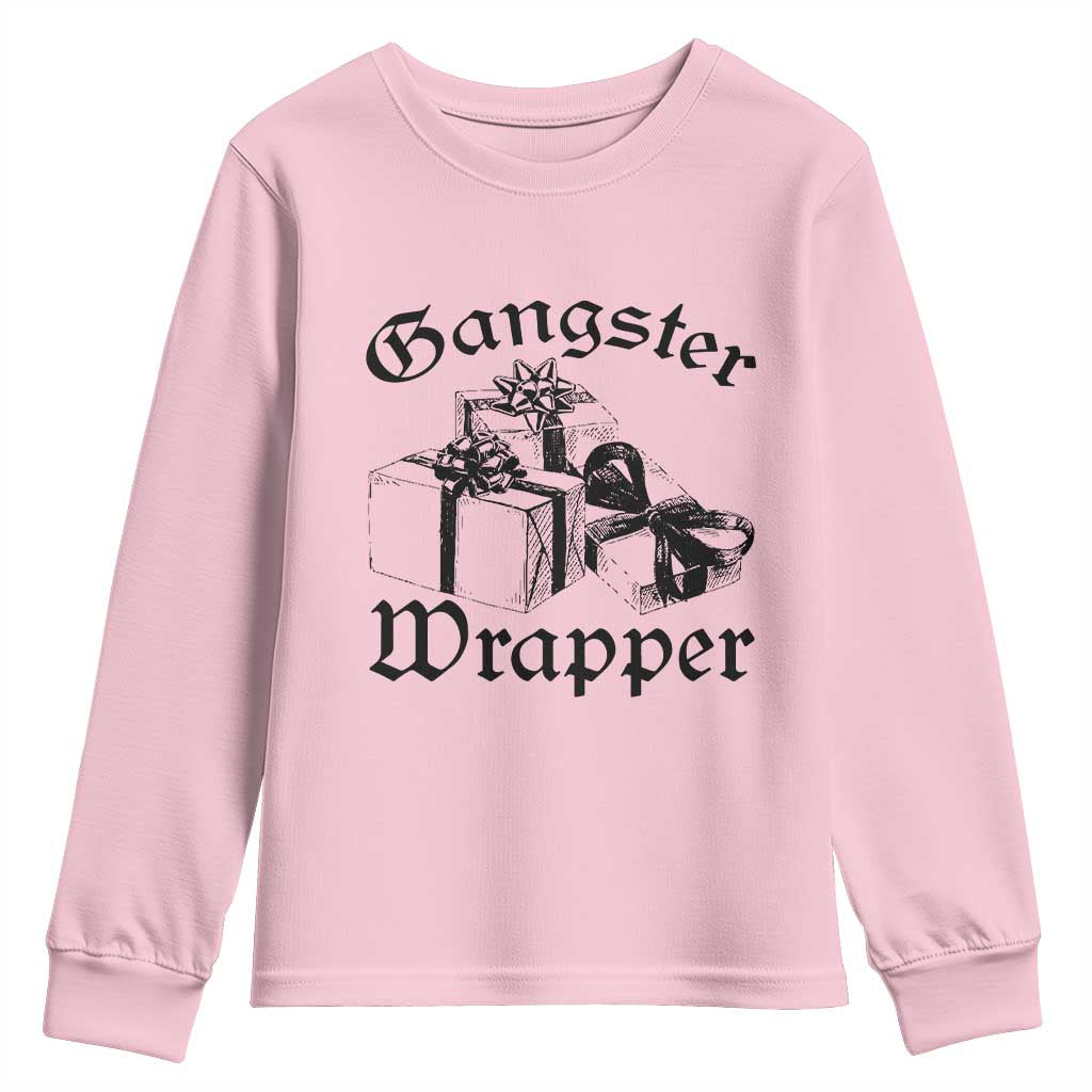 Funny Christmas Youth Sweatshirt Gangster Wrapper Vintage Presents Gift TS11 Light Pink Print Your Wear