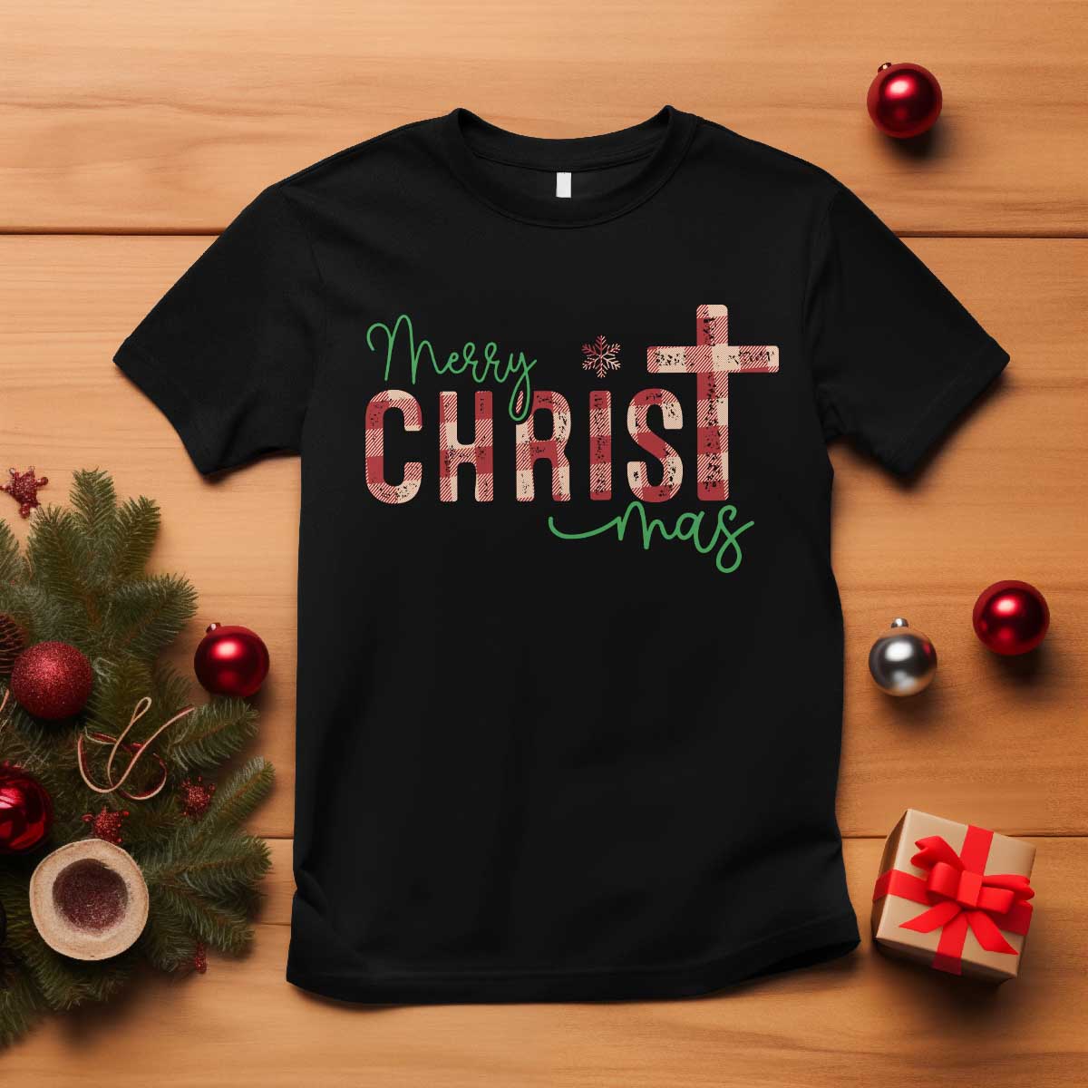 Christian Christmas T Shirt Merry Christmas Cross Faith TS11 Black Print Your Wear