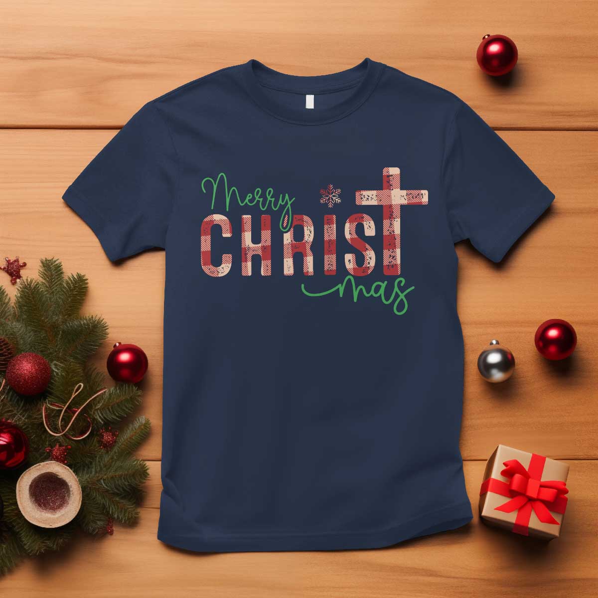Christian Christmas T Shirt Merry Christmas Cross Faith TS11 Navy Print Your Wear