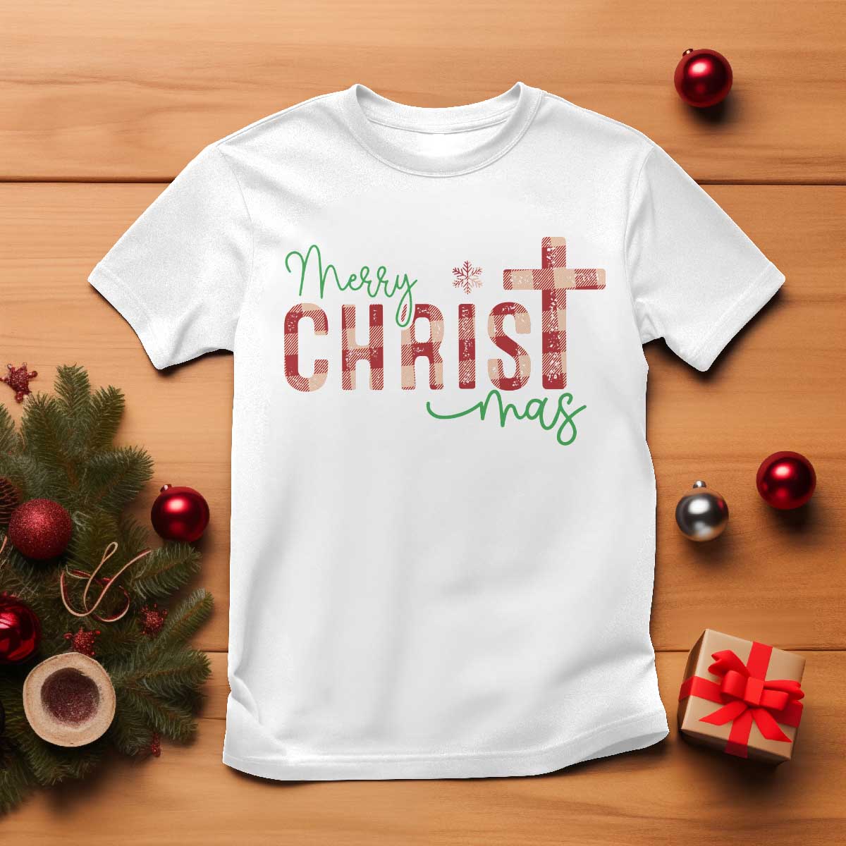 Christian Christmas T Shirt Merry Christmas Cross Faith TS11 White Print Your Wear