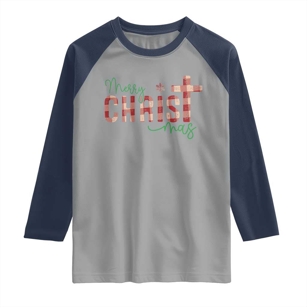 Christian Christmas Raglan Shirt Merry Christmas Cross Faith TS11 Sport Gray Navy Print Your Wear