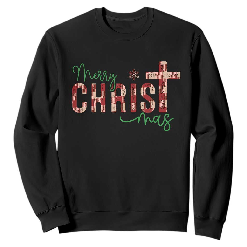 Christian Christmas Sweatshirt Merry Christmas Cross Faith TS11 Black Print Your Wear