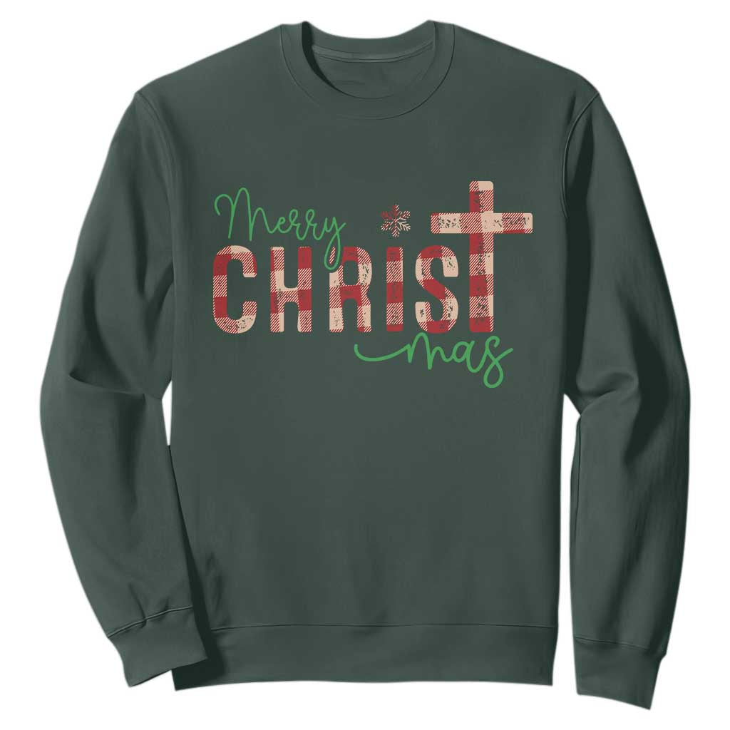 Christian Christmas Sweatshirt Merry Christmas Cross Faith TS11 Dark Forest Green Print Your Wear