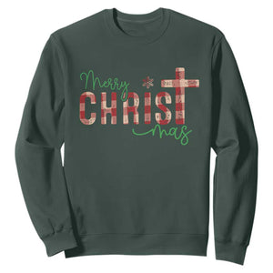 Christian Christmas Sweatshirt Merry Christmas Cross Faith TS11 Dark Forest Green Print Your Wear