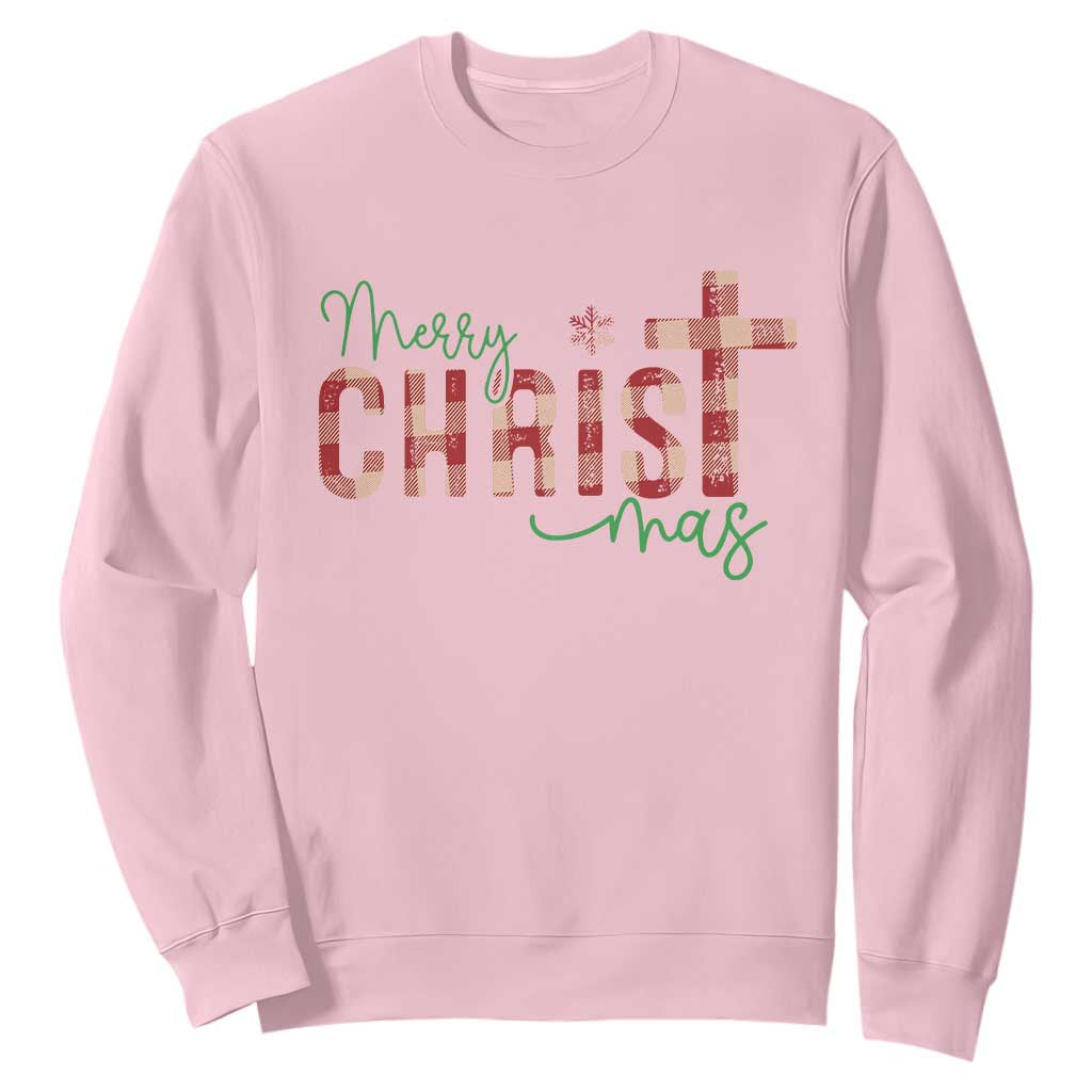 Christian Christmas Sweatshirt Merry Christmas Cross Faith TS11 Light Pink Print Your Wear