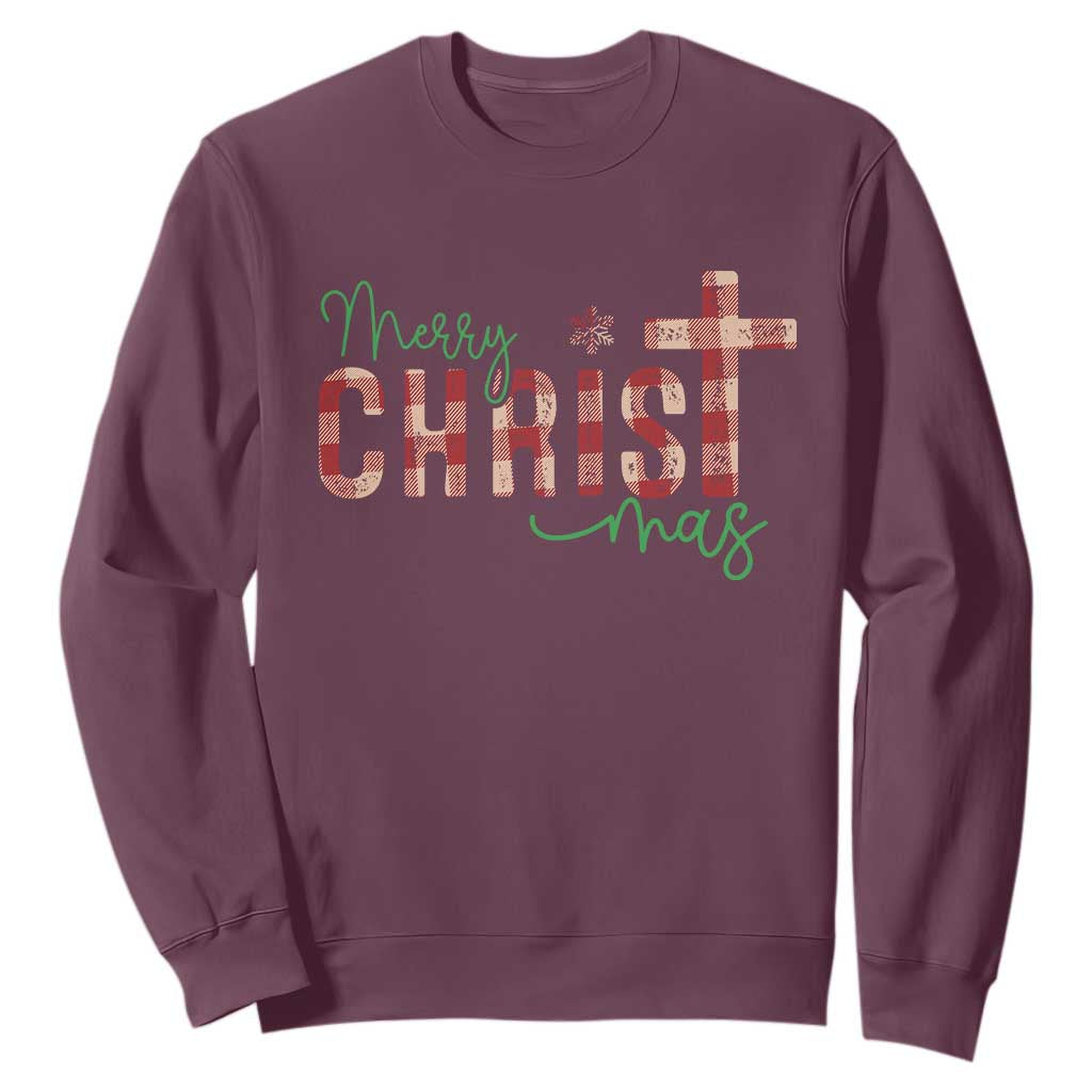 Christian Christmas Sweatshirt Merry Christmas Cross Faith TS11 Maroon Print Your Wear