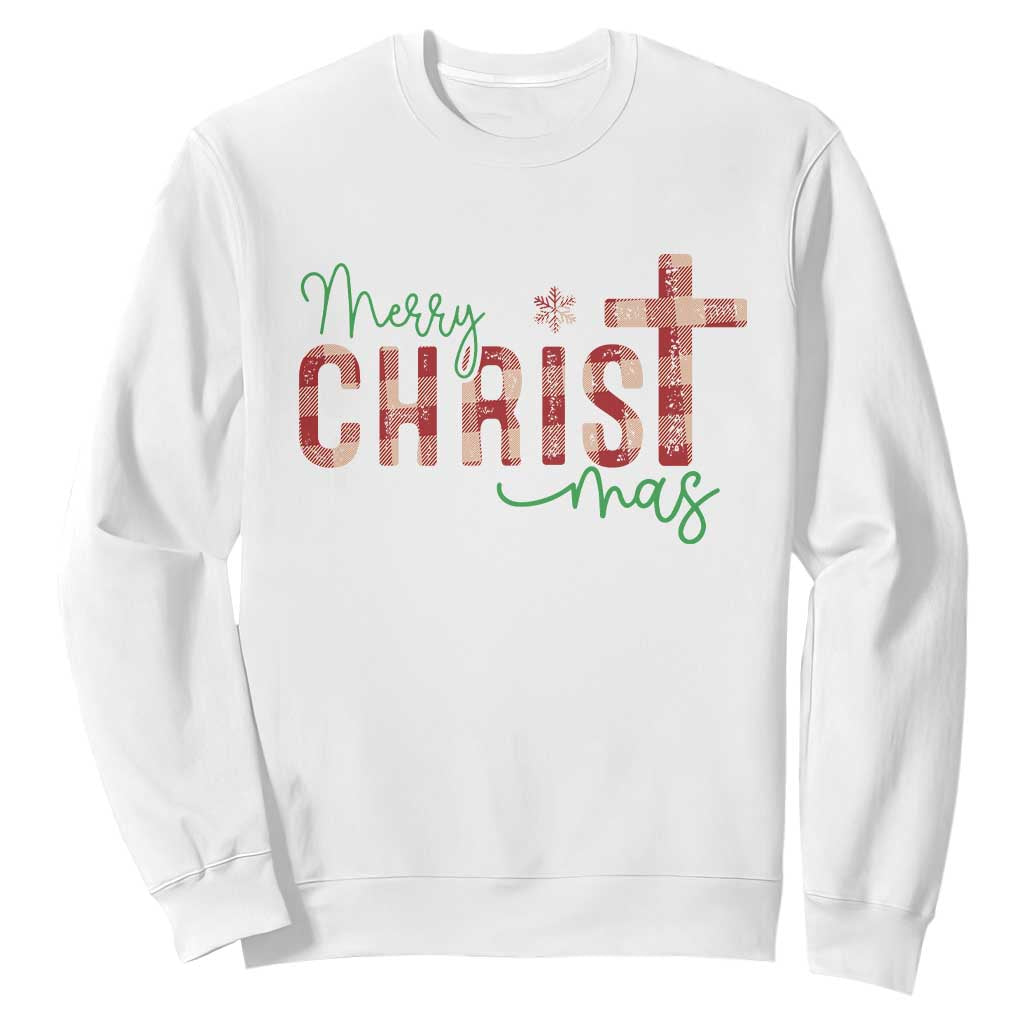 Christian Christmas Sweatshirt Merry Christmas Cross Faith TS11 White Print Your Wear