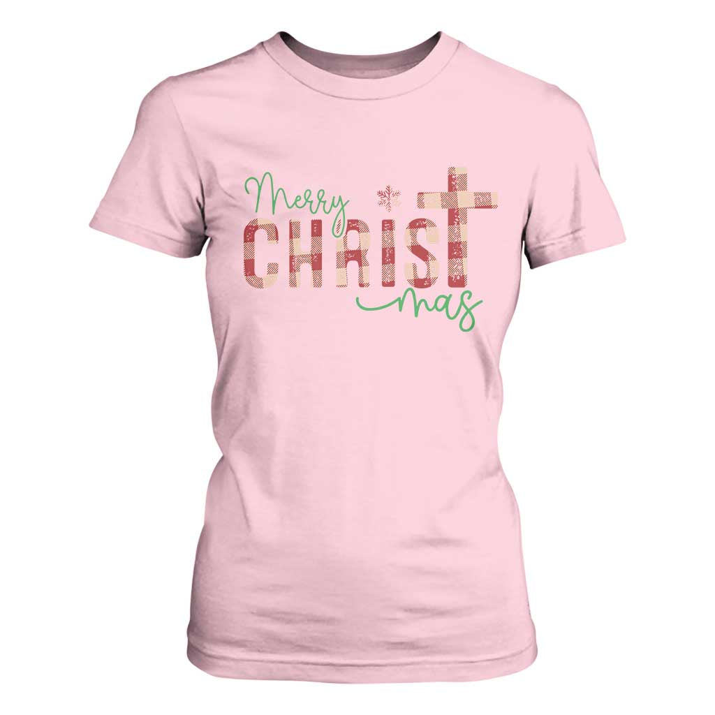 Christian Christmas T Shirt For Women Merry Christmas Cross Faith TS11 Light Pink Print Your Wear