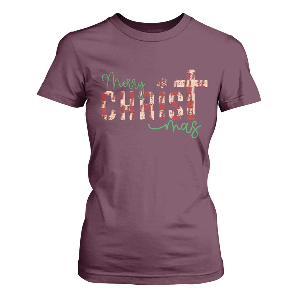 Christian Christmas T Shirt For Women Merry Christmas Cross Faith TS11 Maroon Print Your Wear